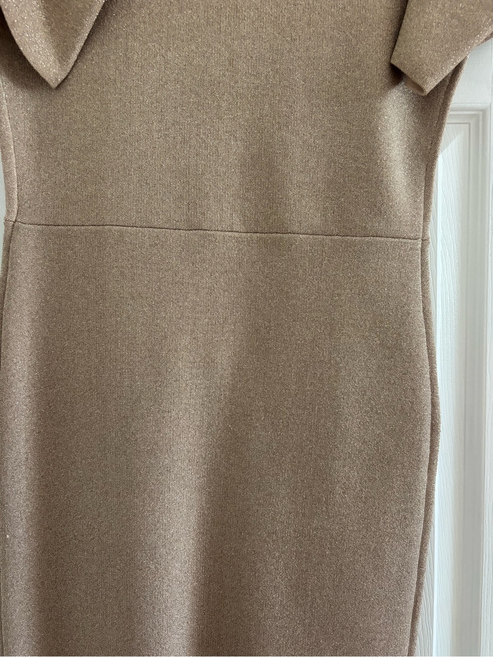 BCBGMaxAzria Metallic Taupe Cold-Shoulder Body Con dress - Picture 4 of 7